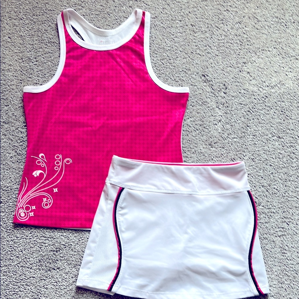 Aspire Pink and White Tank and Tennis Skirt Sportswear Pickleball Set 6/6X